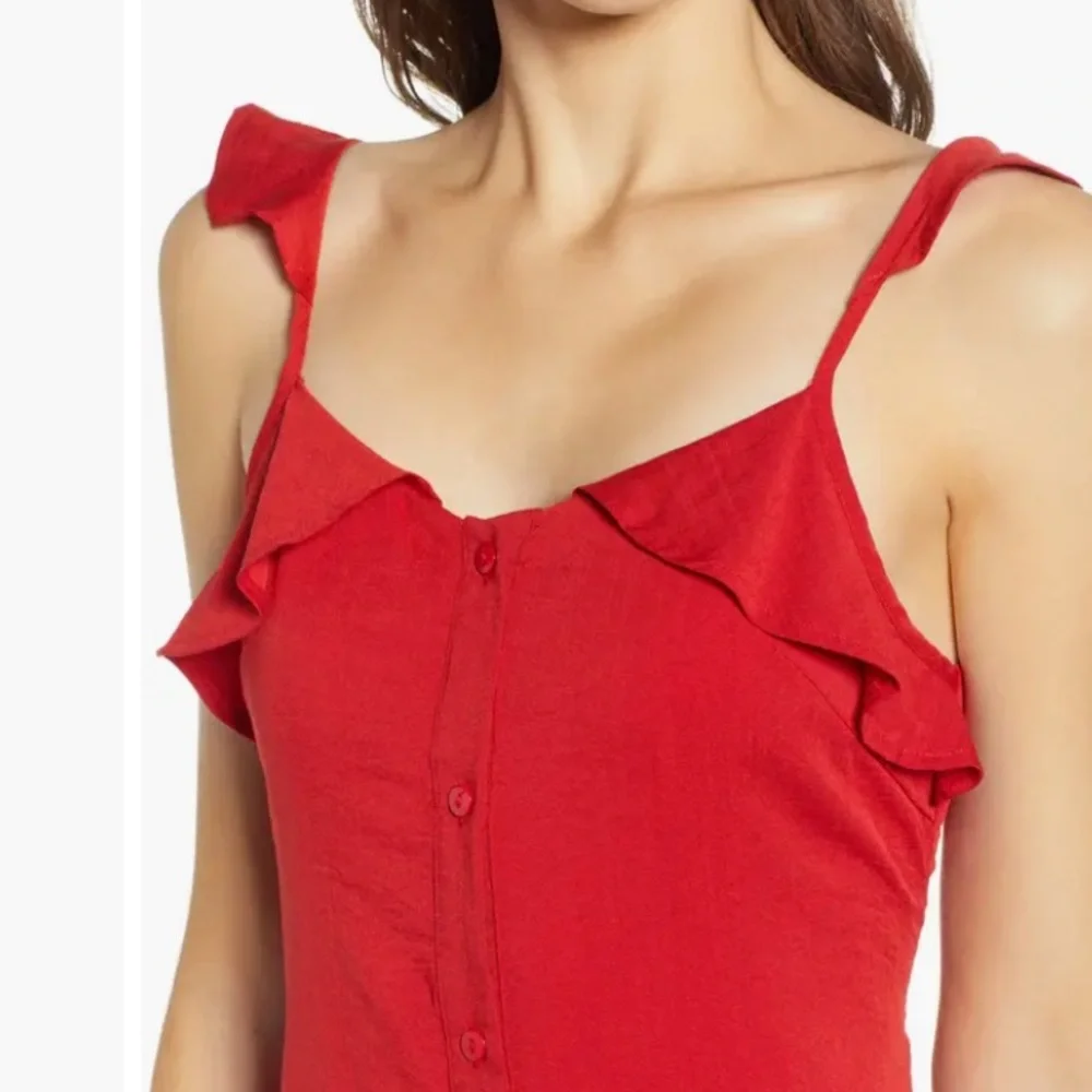 Lira Ash Dress Ruffle Sleeveless Red Flowey Midi Dress sz S EUC